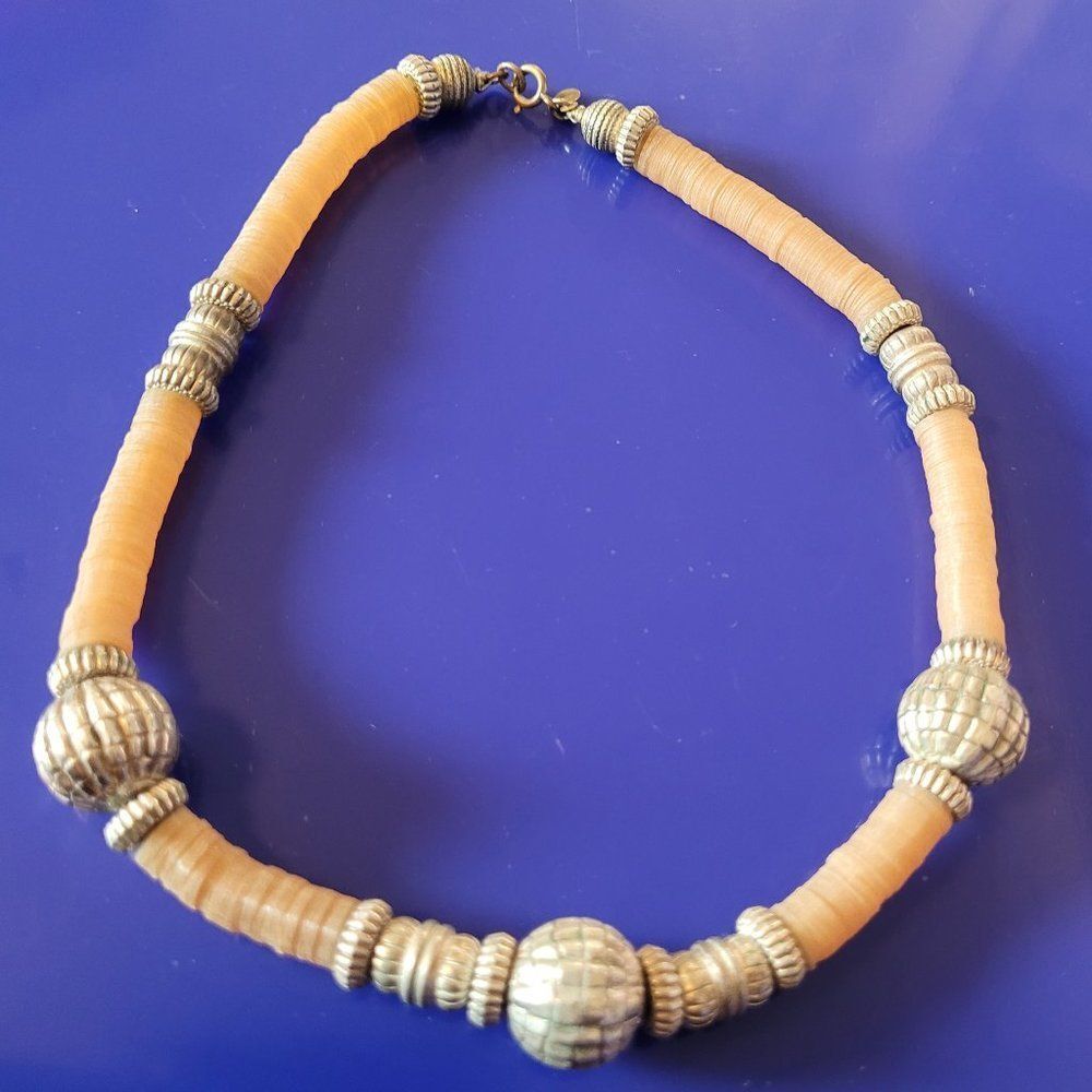 Vintage 70's Cadoro Bone and silver tone Necklace